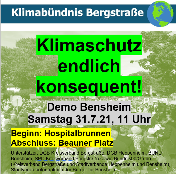 Aufruf zur Klima-Demo in Bensheim: Klimaschutz endlich konsequent!