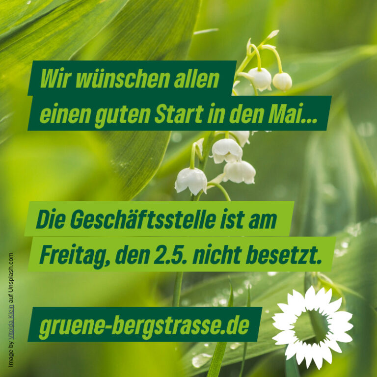 Geschäftsstelle bleibt am 2.5. geschlossen