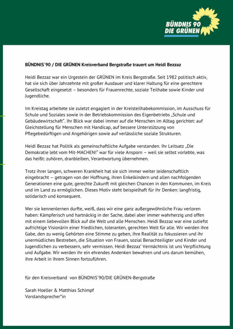 Nachruf auf Heidi Bezzaz